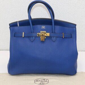 Hermes Birkin Taurillon Clemence 35 Blue Hydra Gold Hardware 2002